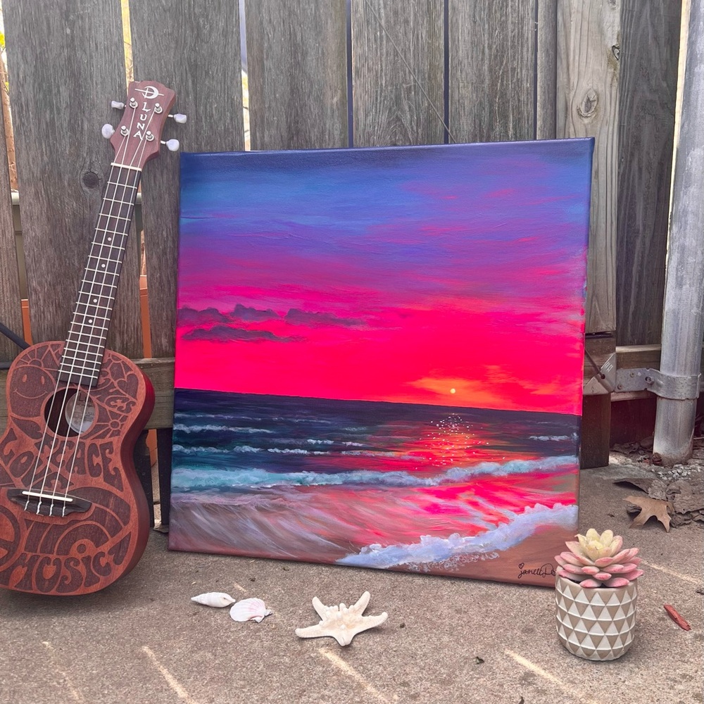 Original beach sunset painting 🩵